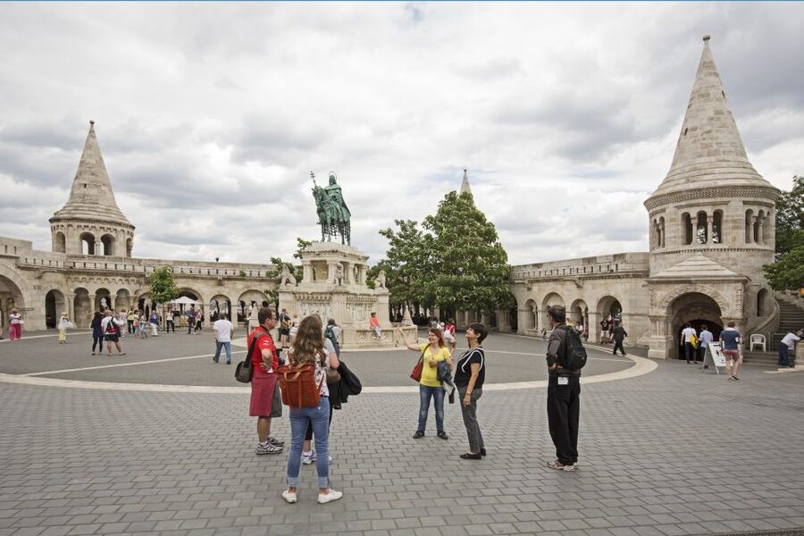 Budapest: Castle District Walk with Matthias Church Entry - Savoyai Terrace and the Matthias Fountain stop for real photo impact
